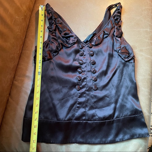 BCBG Maxazria silk blouse w buttons Y2k brown chocolate luxe 100% silk natural - Picture 4 of 6